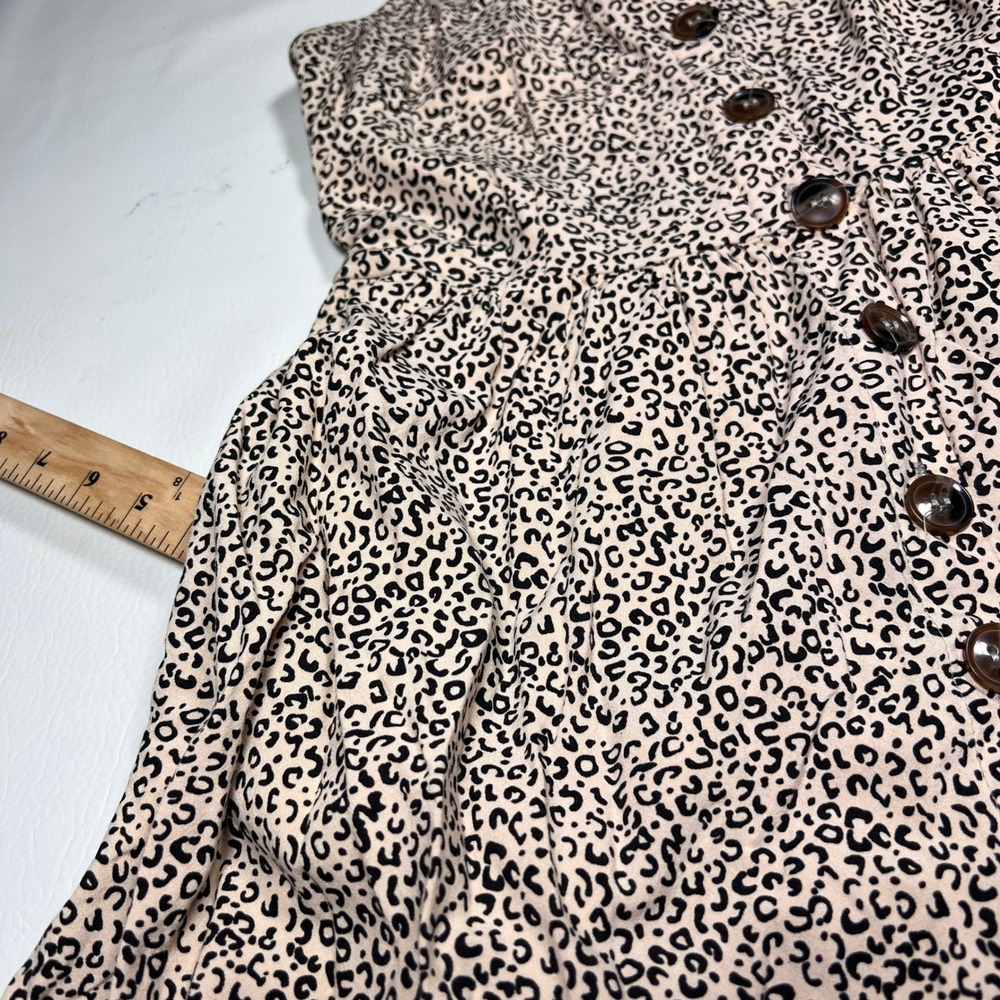Japna Sundress Womens Size S Tan Leopard Print Smocked Mini Dress Pockets Boho - Picture 7 of 9